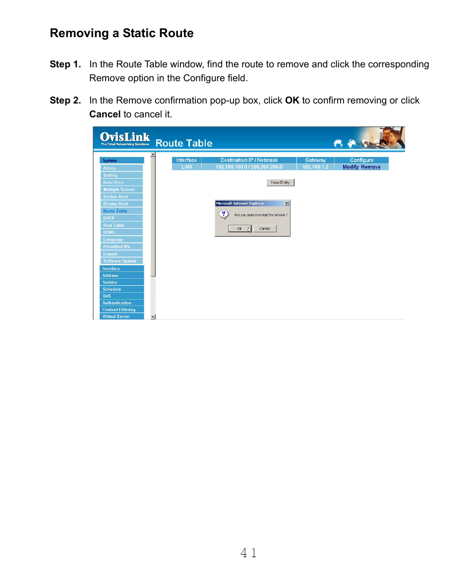 Removing a static route | AirLive RS-2000 User Manual | Page 42 / 363