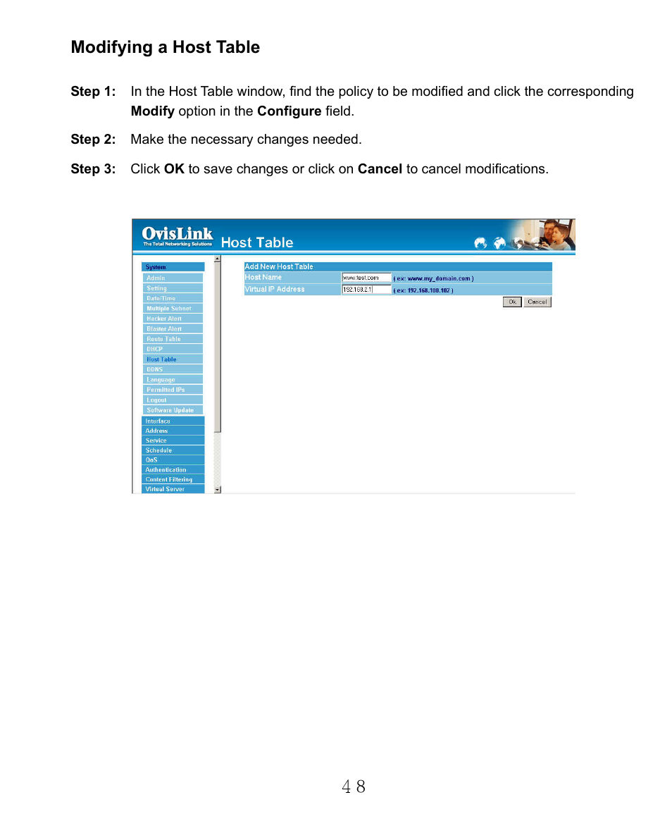 Modifying a host table | AirLive RS-2000 User Manual | Page 49 / 363