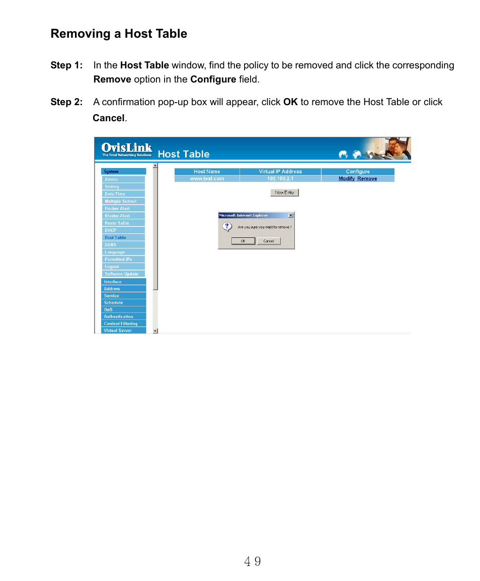 Removing a host table | AirLive RS-2000 User Manual | Page 50 / 363