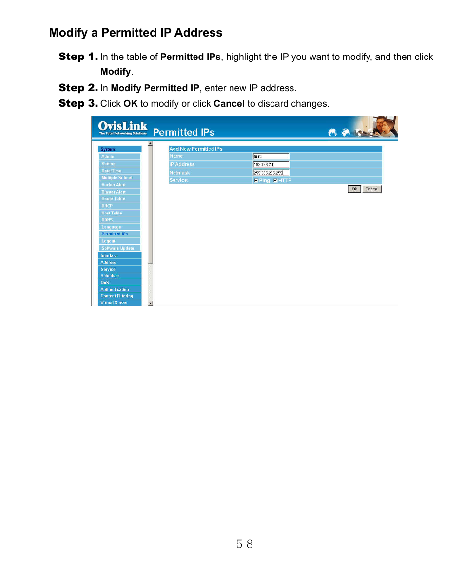 Modify a permitted ip address | AirLive RS-2000 User Manual | Page 59 / 363