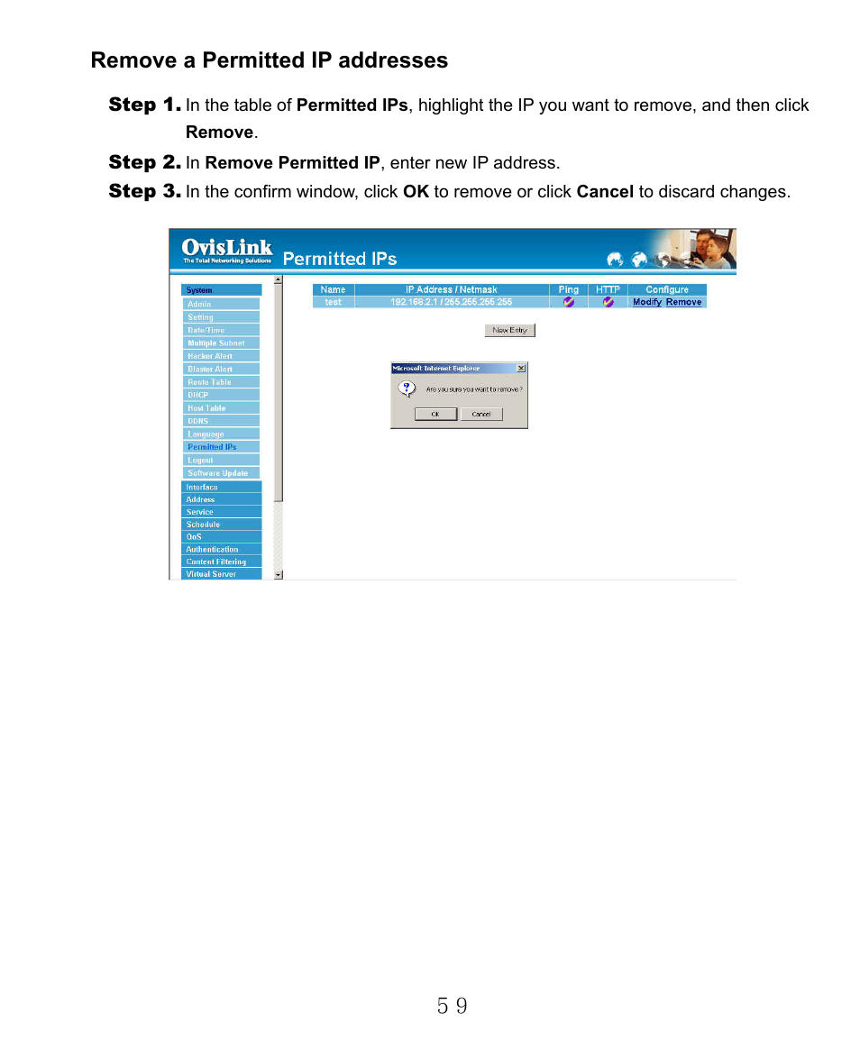 Remove a permitted ip addresses | AirLive RS-2000 User Manual | Page 60 / 363