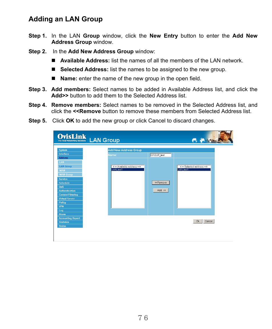 Adding an lan group | AirLive RS-2000 User Manual | Page 77 / 363