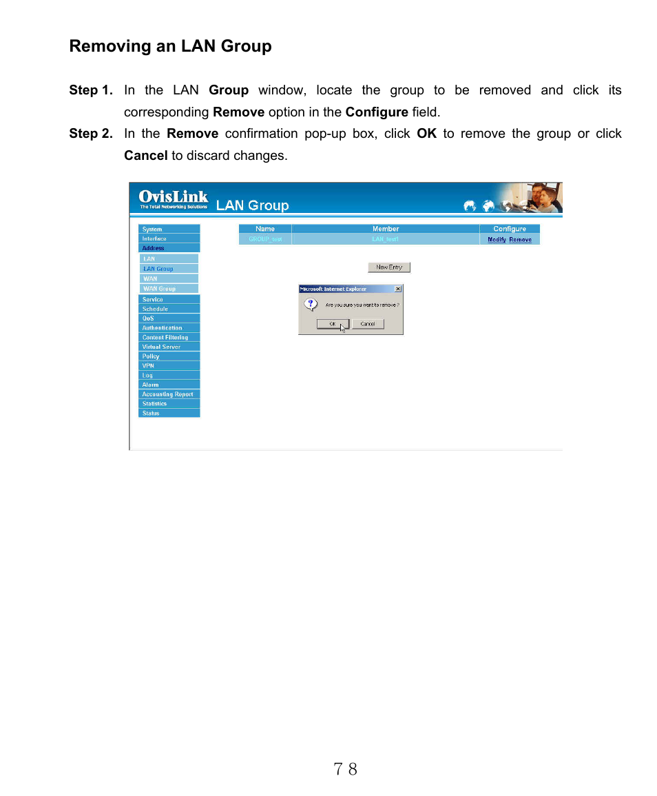 Removing an lan group | AirLive RS-2000 User Manual | Page 79 / 363