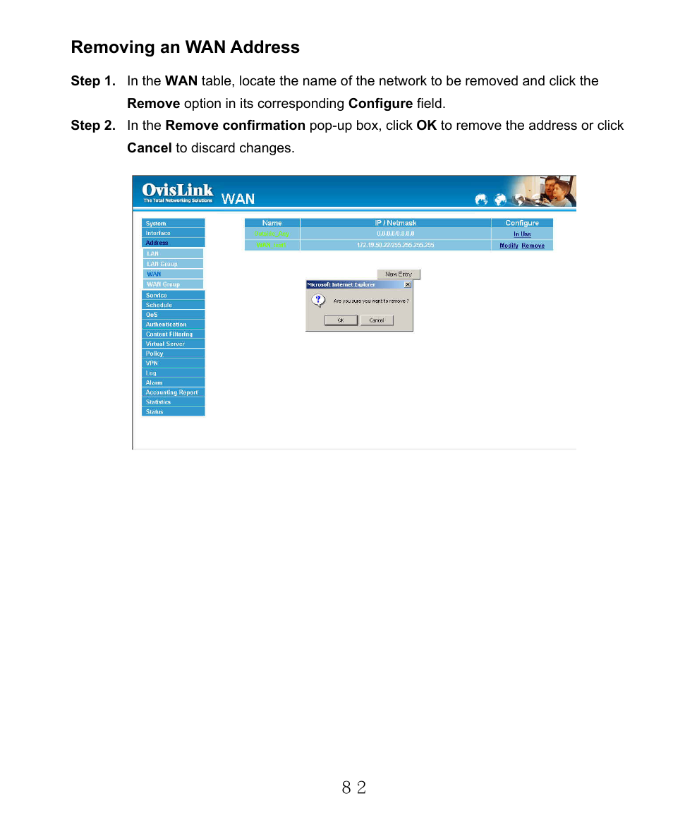 Removing an wan address | AirLive RS-2000 User Manual | Page 83 / 363