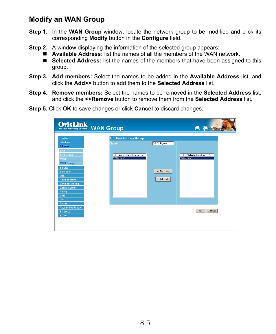 Modify an wan group | AirLive RS-2000 User Manual | Page 86 / 363