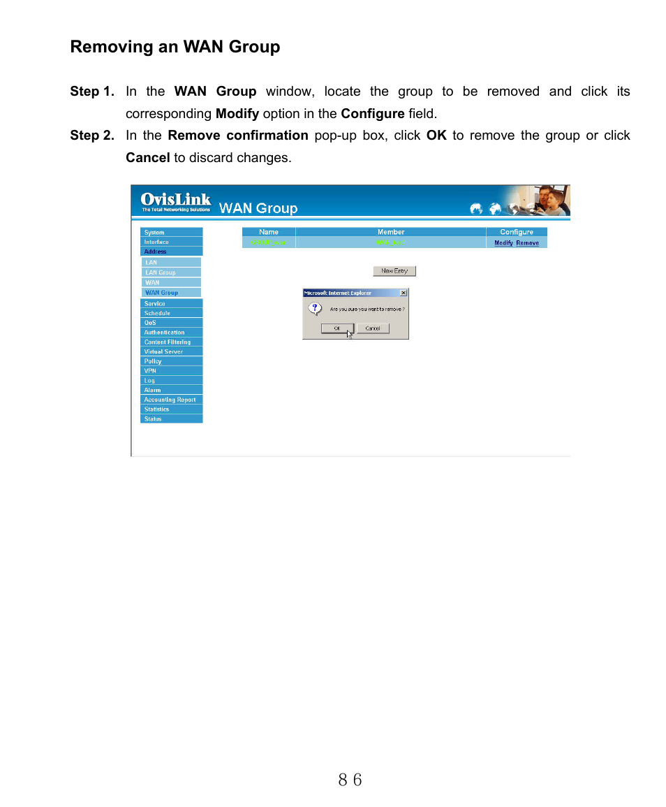 Removing an wan group | AirLive RS-2000 User Manual | Page 87 / 363