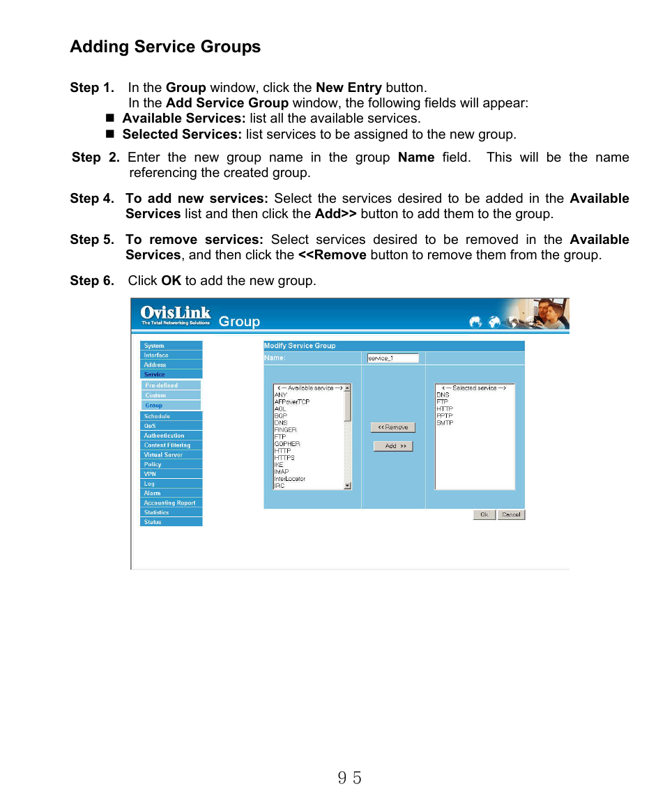 Adding service groups | AirLive RS-2000 User Manual | Page 96 / 363