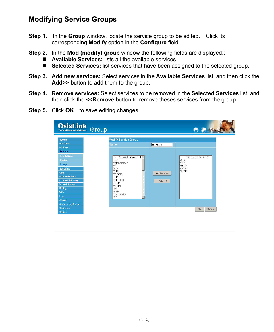 Modifying service groups | AirLive RS-2000 User Manual | Page 97 / 363