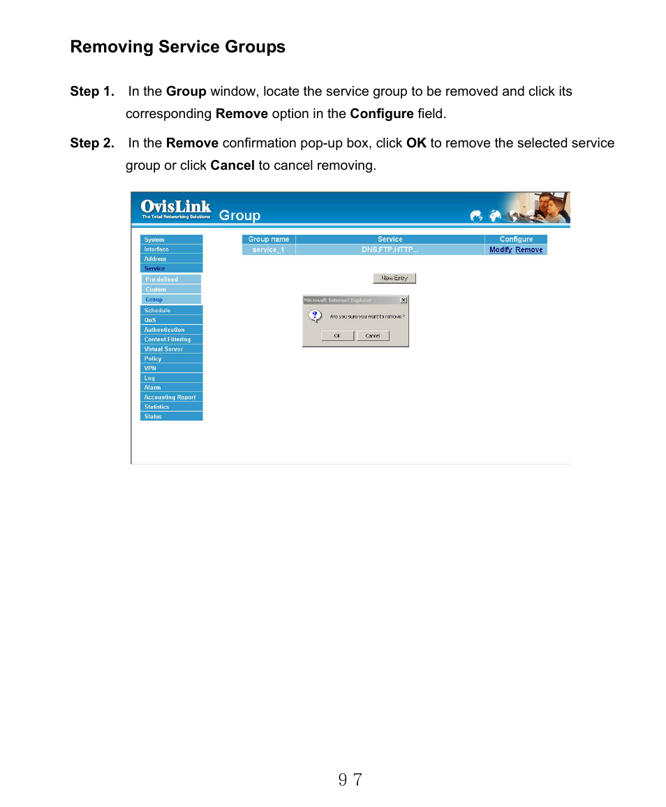 Removing service groups | AirLive RS-2000 User Manual | Page 98 / 363