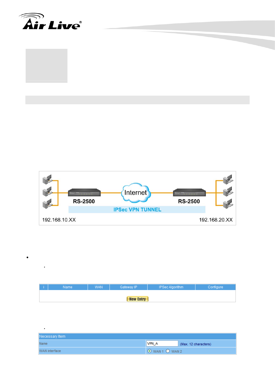 Configuration example: ipsec & pptp vpn, 1 ipsec vpn - office to office (1) | AirLive RS-2500 User Manual | Page 112 / 247
