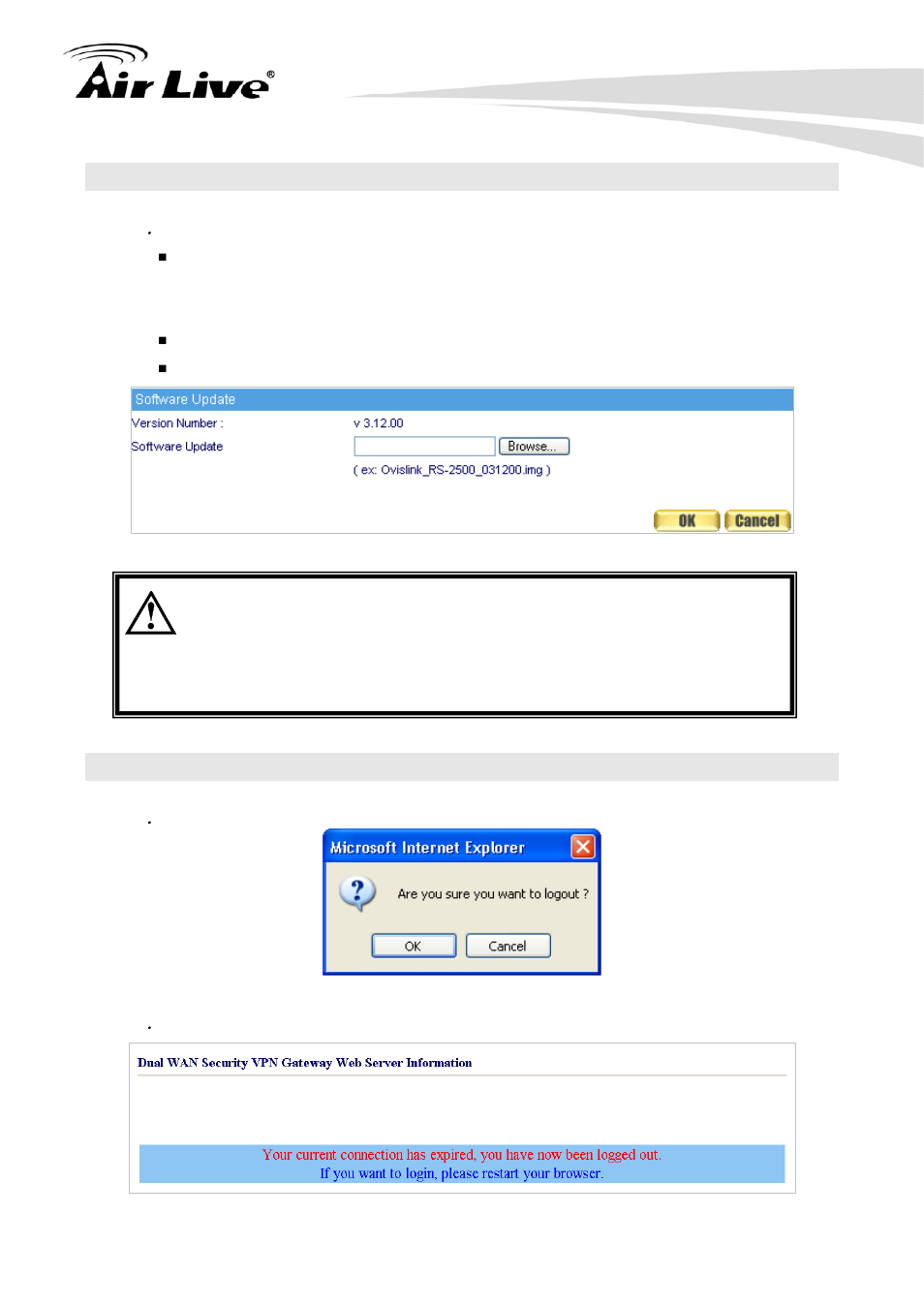 3 software update, 4 logout | AirLive RS-2500 User Manual | Page 28 / 247