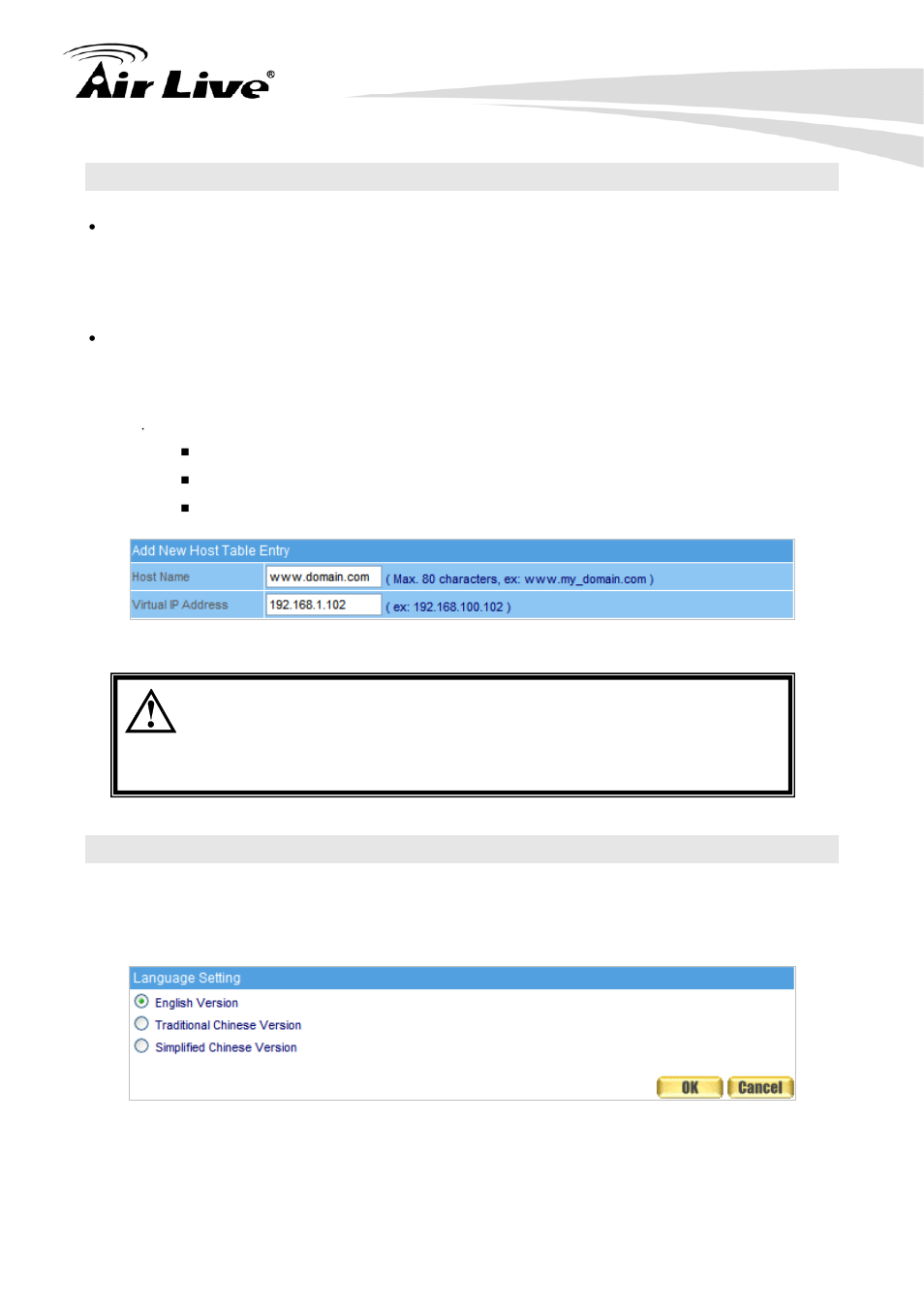 7 host table, 8 language | AirLive RS-2500 User Manual | Page 42 / 247