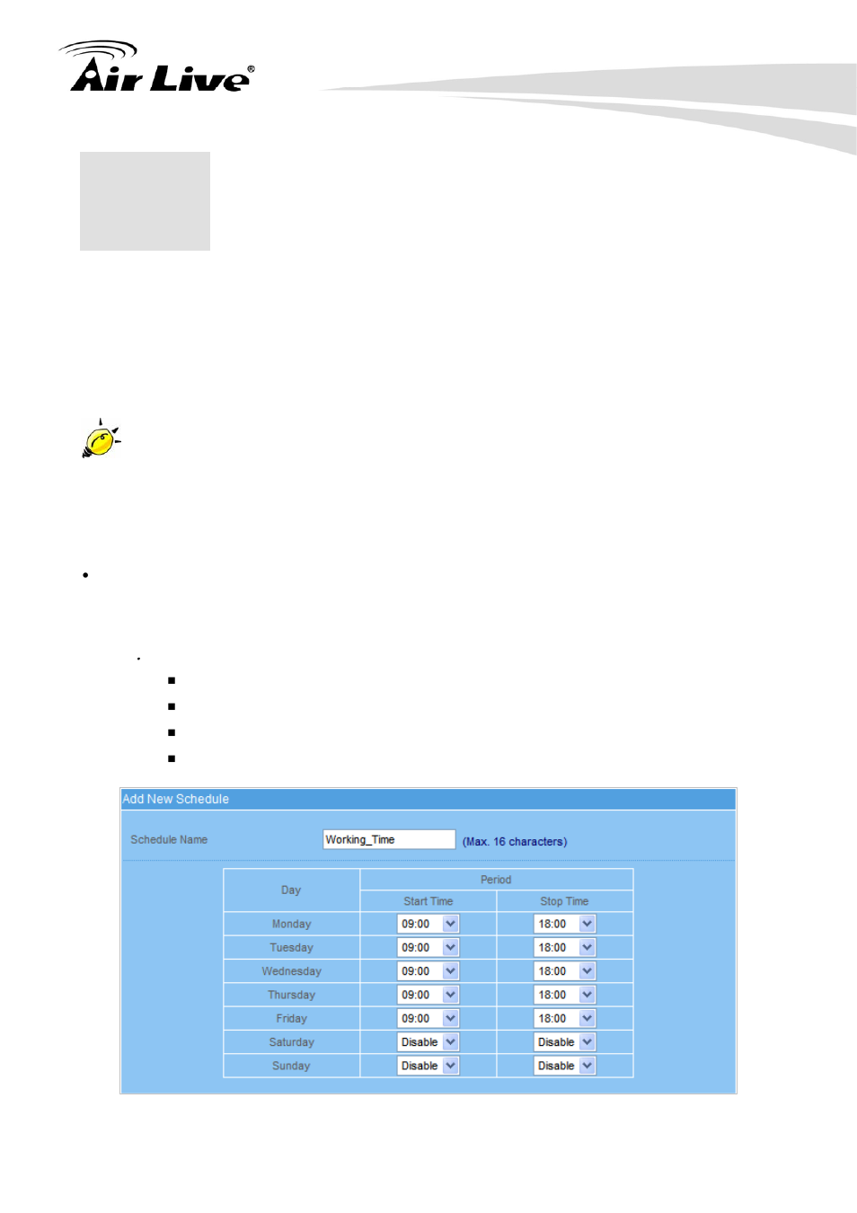 Schedule | AirLive RS-2500 User Manual | Page 65 / 247