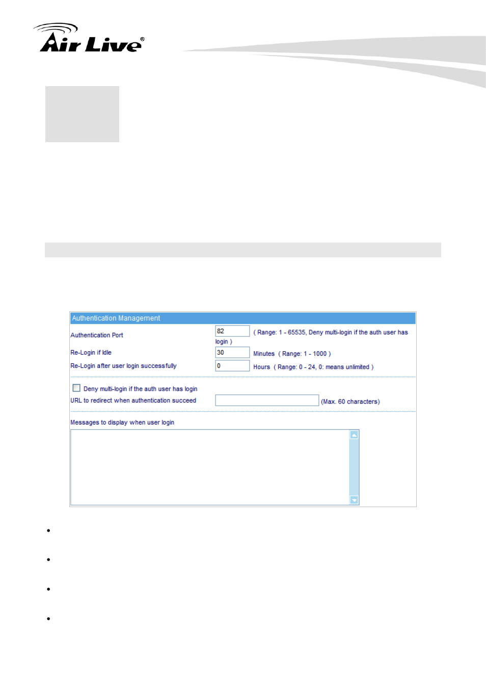 Authentication, 1 auth setting | AirLive RS-2500 User Manual | Page 73 / 247