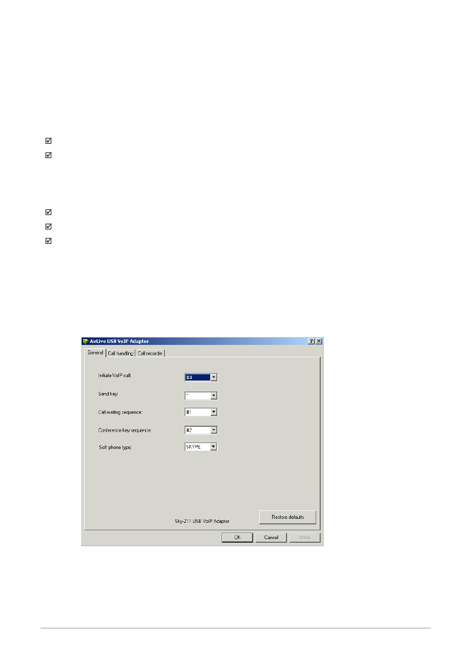 Switching between voip and regular calls, Switching between voip and regular calls 22 | AirLive SKY-211 User Manual | Page 24 / 47