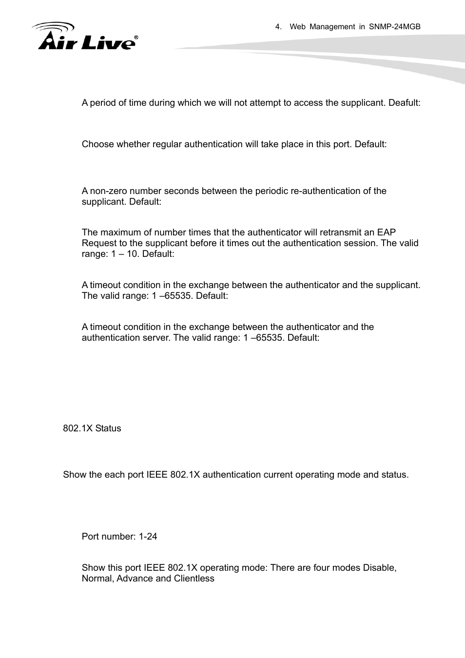 3 802.1x status | AirLive SNMP-24MGB User Manual | Page 144 / 325