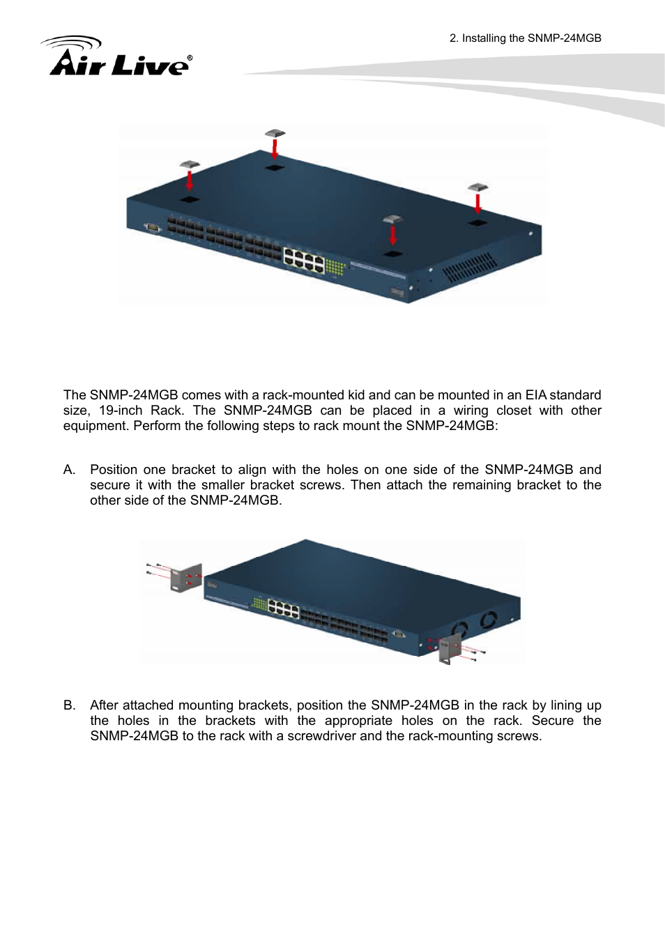 2 rack-mounted installation | AirLive SNMP-24MGB User Manual | Page 15 / 325