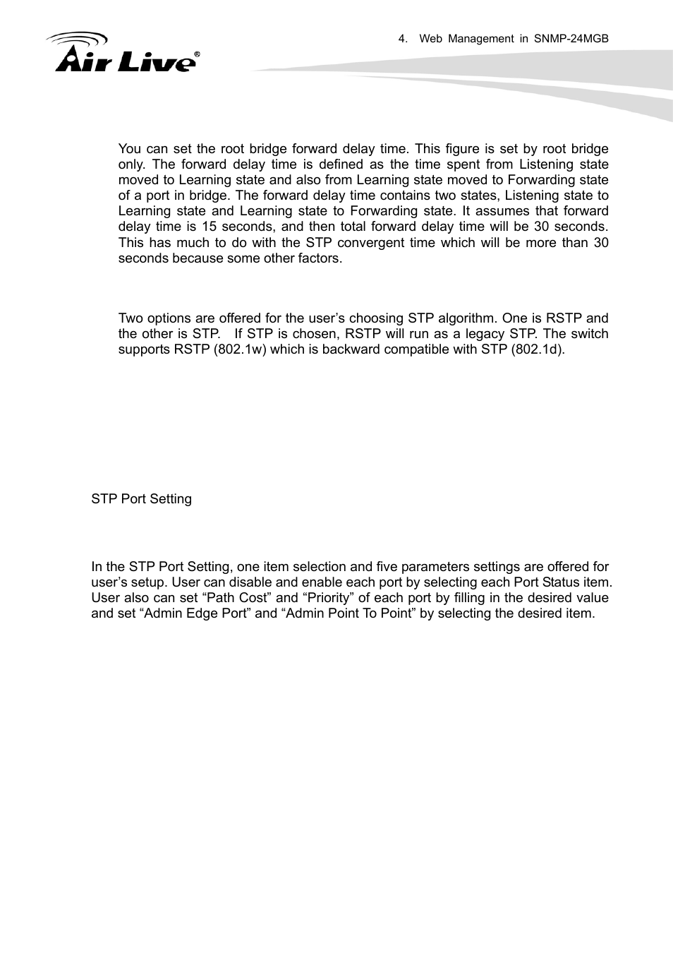 3 stp port configuration | AirLive SNMP-24MGB User Manual | Page 155 / 325