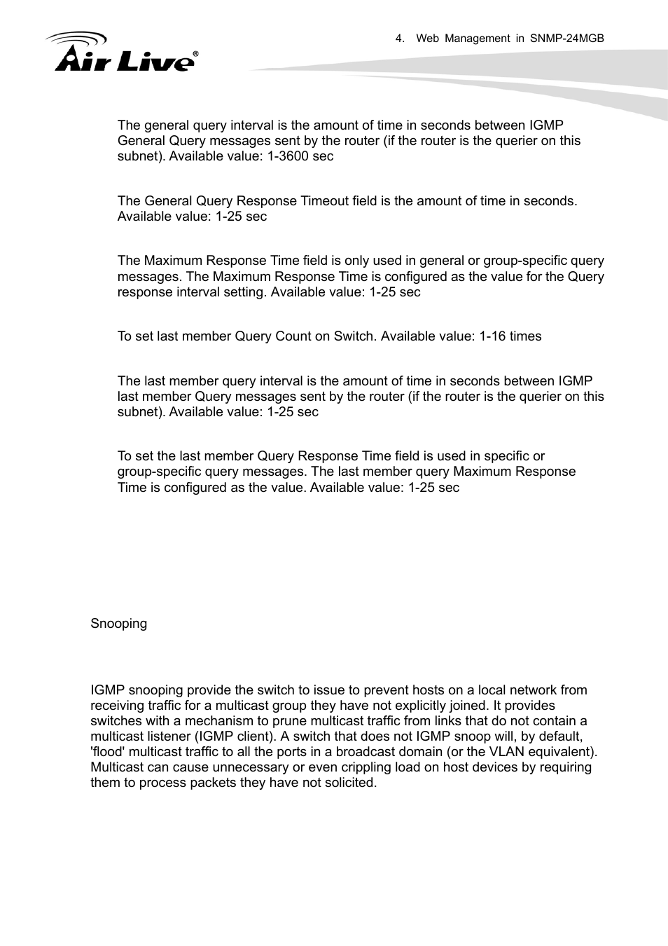 3 igmp snooping | AirLive SNMP-24MGB User Manual | Page 170 / 325