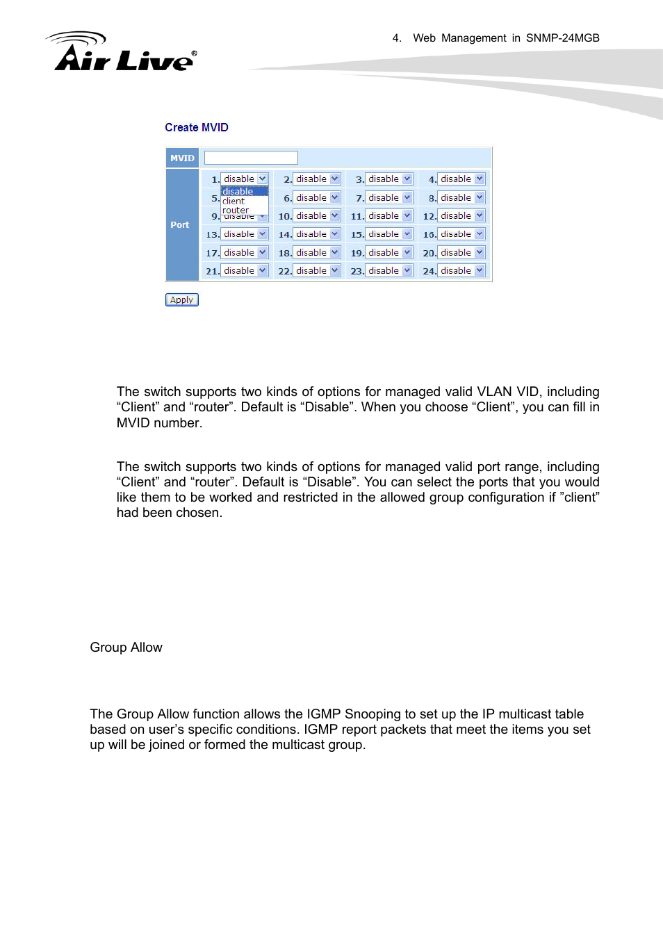 7 group allow | AirLive SNMP-24MGB User Manual | Page 174 / 325