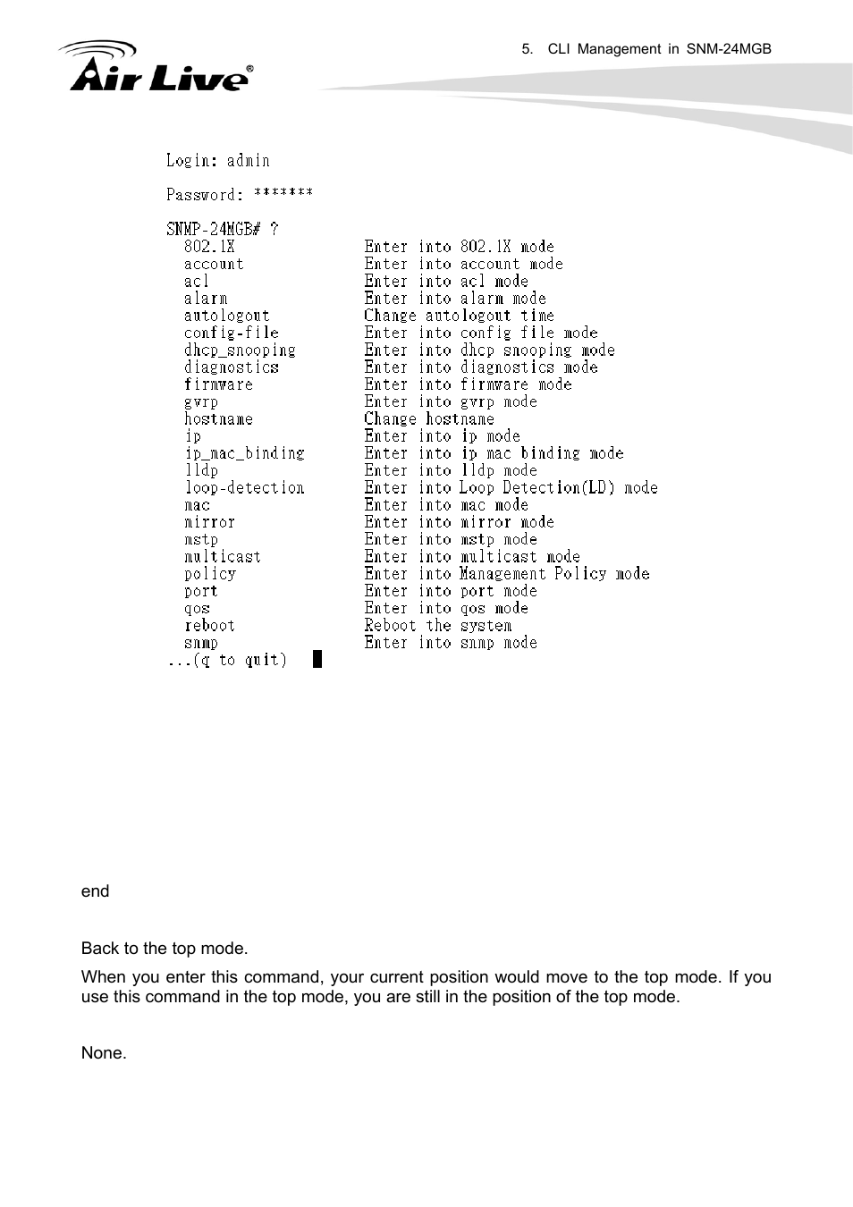 1 global command of cli | AirLive SNMP-24MGB User Manual | Page 193 / 325