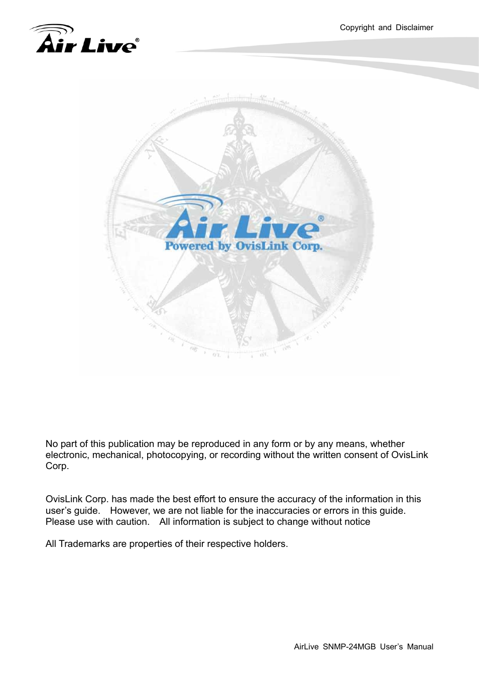 Copyright & disclaimer | AirLive SNMP-24MGB User Manual | Page 2 / 325