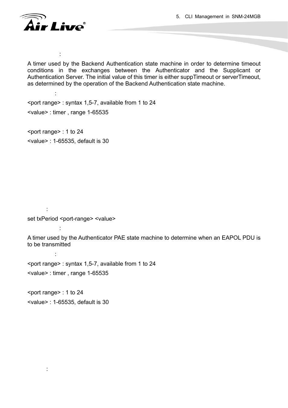 Set txperiod, Show status | AirLive SNMP-24MGB User Manual | Page 205 / 325