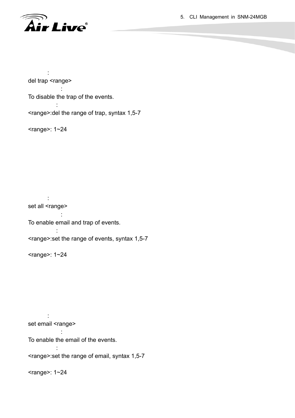 Del trap, Set all, Set email | AirLive SNMP-24MGB User Manual | Page 220 / 325