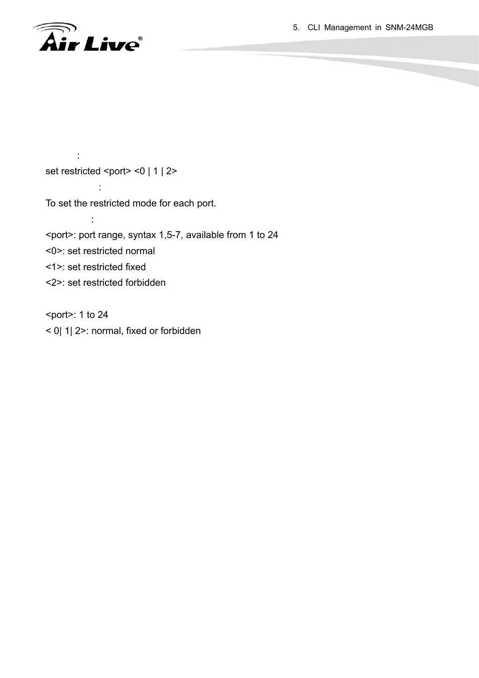 Set restricted | AirLive SNMP-24MGB User Manual | Page 228 / 325