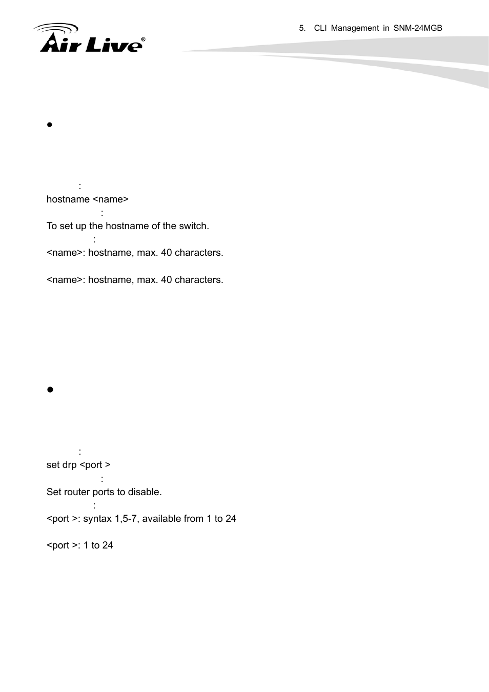 Hostname, Igmp, Set drp | Set erp | AirLive SNMP-24MGB User Manual | Page 232 / 325