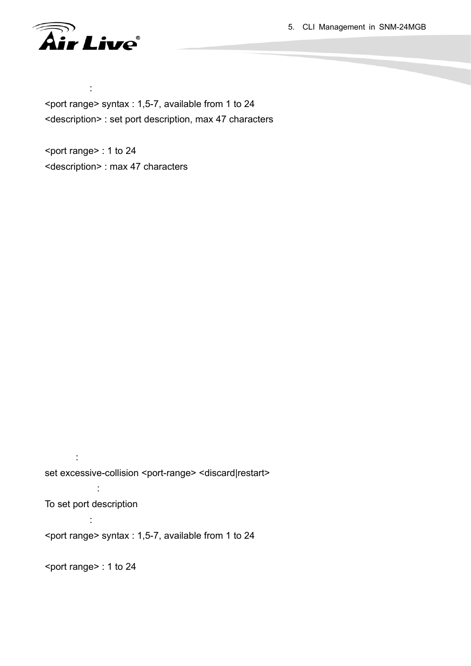 Set excessive-collision | AirLive SNMP-24MGB User Manual | Page 272 / 325