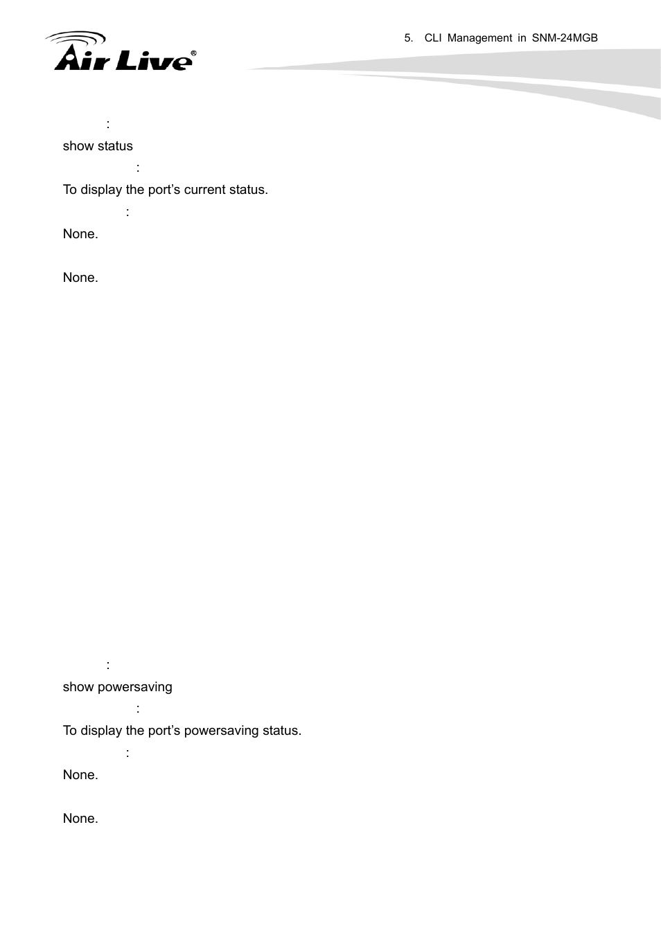 Show powersaving | AirLive SNMP-24MGB User Manual | Page 281 / 325
