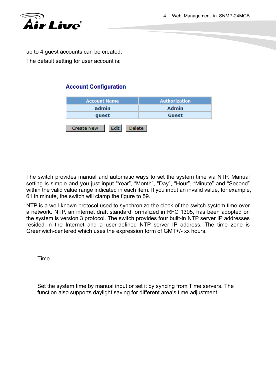 3 time configuration | AirLive SNMP-24MGB User Manual | Page 29 / 325