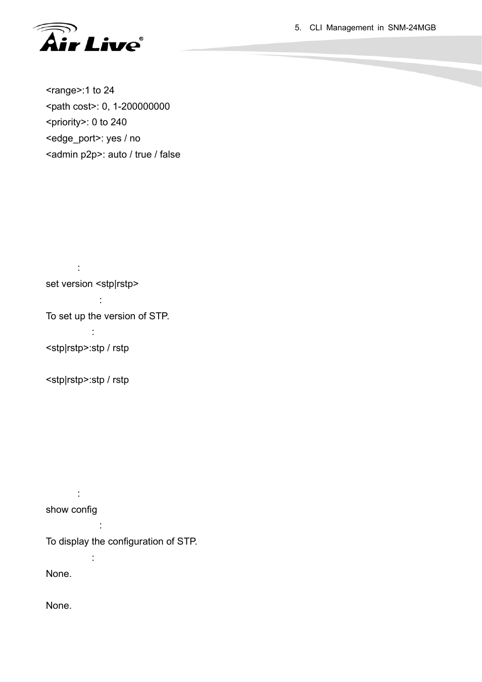 Set version, Show config | AirLive SNMP-24MGB User Manual | Page 296 / 325