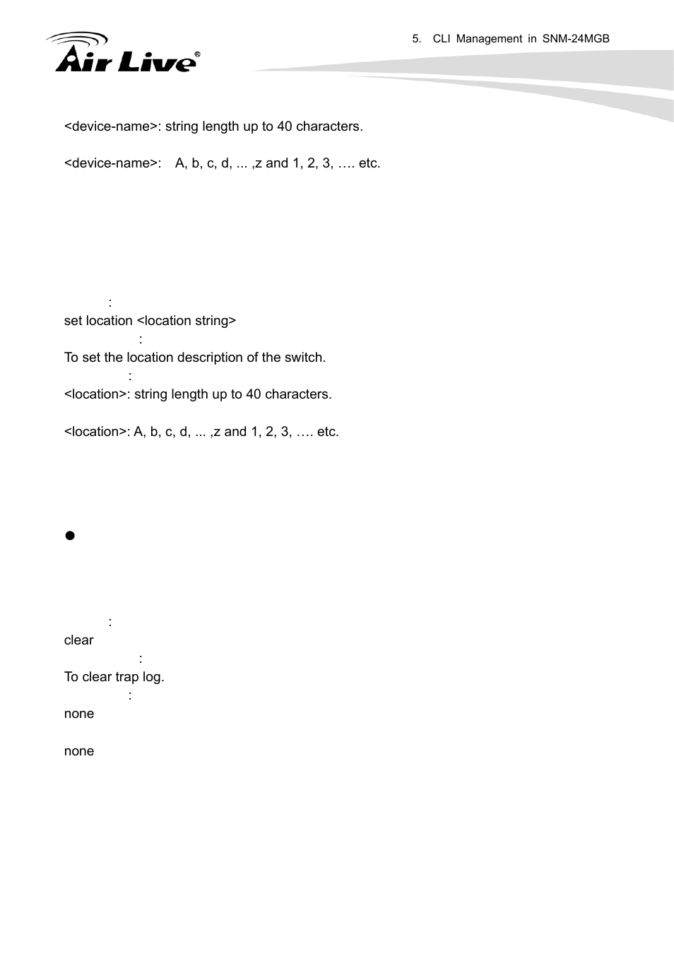 Set location, Ztraplog, Clear | AirLive SNMP-24MGB User Manual | Page 300 / 325