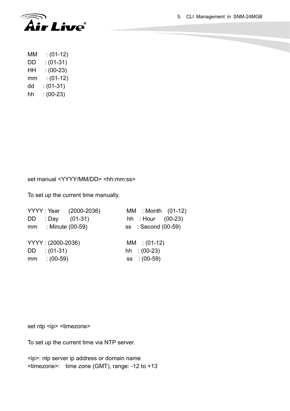 Set manual, Set ntp | AirLive SNMP-24MGB User Manual | Page 303 / 325