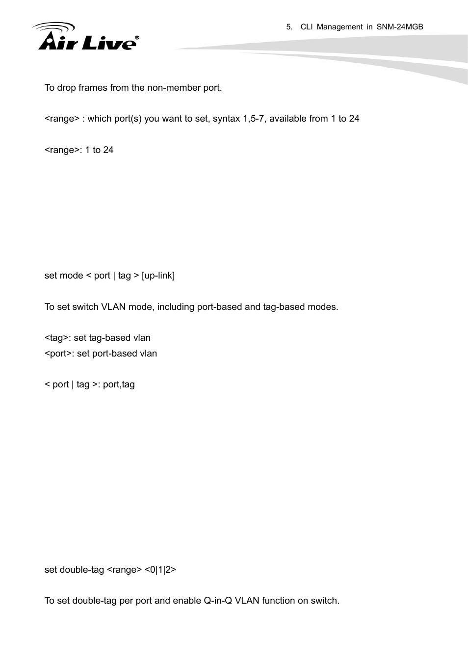 Set mode, Set double-tag | AirLive SNMP-24MGB User Manual | Page 311 / 325