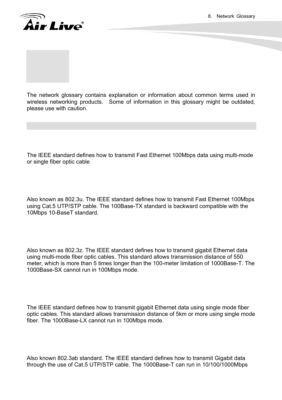 Network glossary | AirLive SNMP-24MGB User Manual | Page 321 / 325