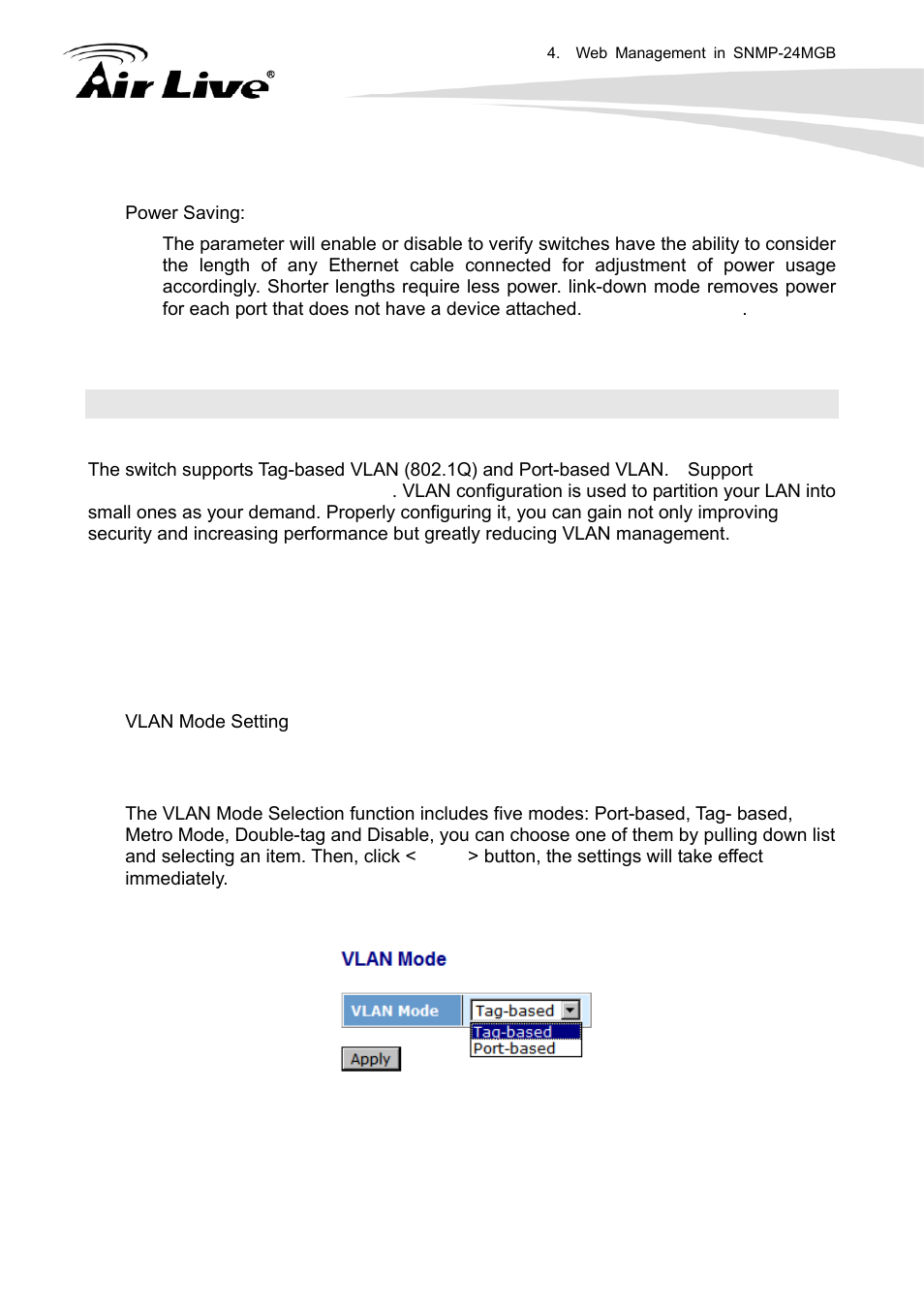 4 vlan, 1 vlan mode | AirLive SNMP-24MGB User Manual | Page 53 / 325