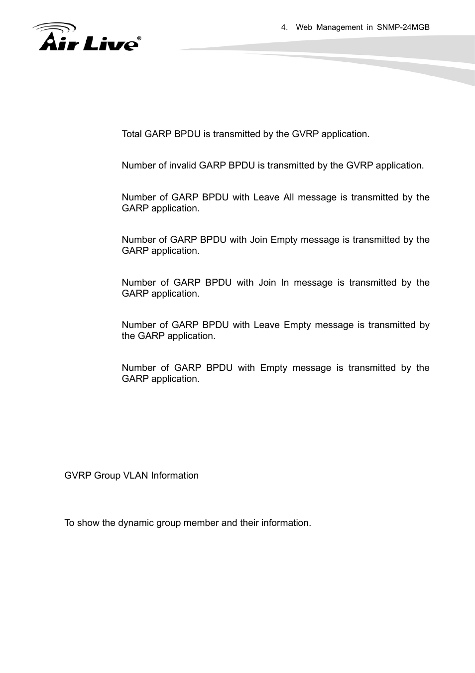 3 gvrp vlan group information | AirLive SNMP-24MGB User Manual | Page 71 / 325