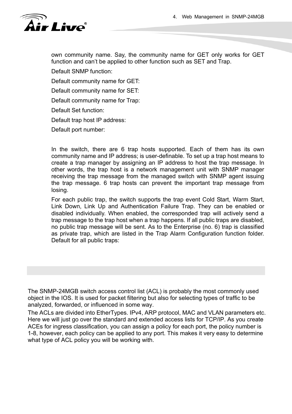 9 acl, 1 acl ports configuration | AirLive SNMP-24MGB User Manual | Page 93 / 325