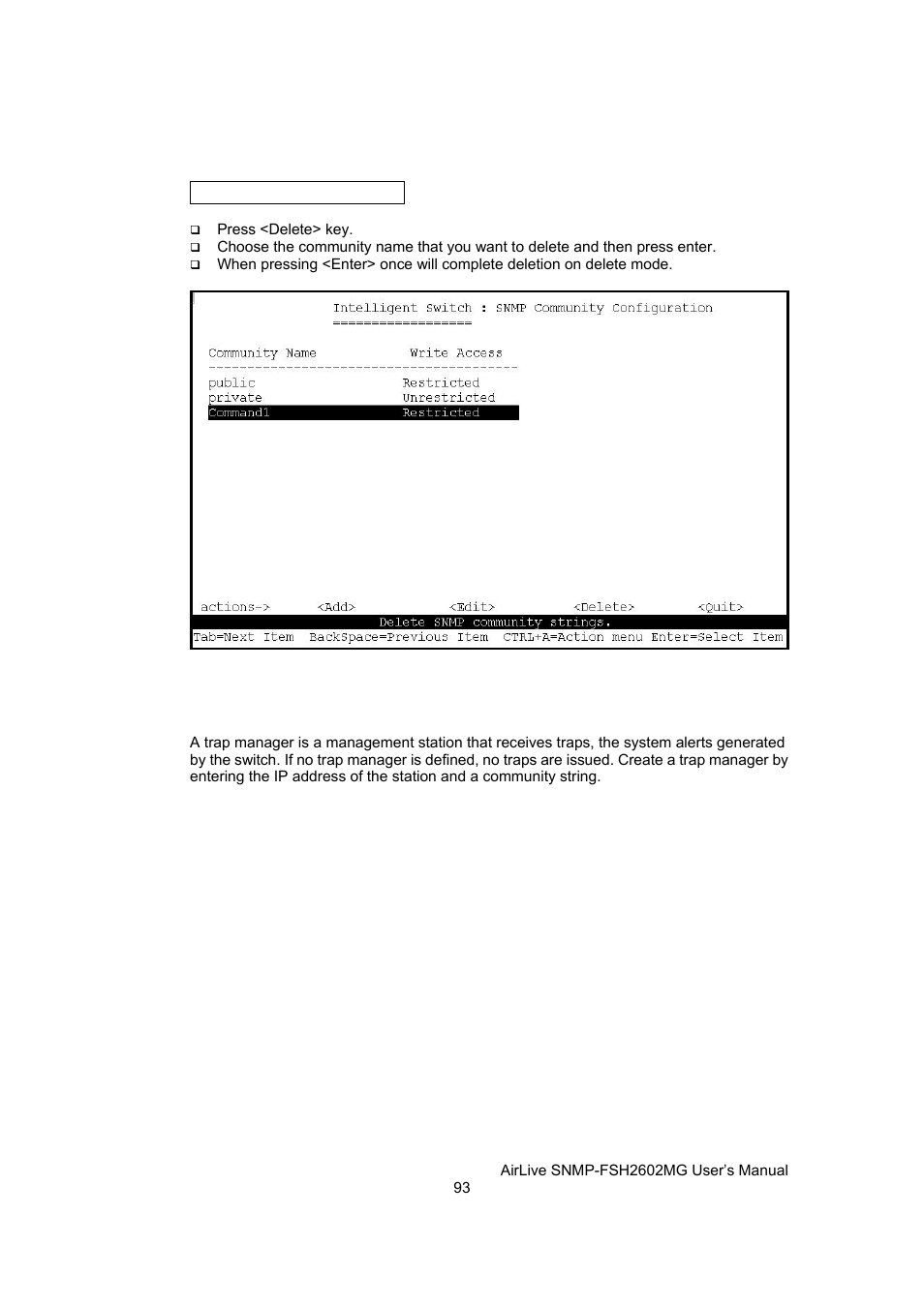 Trap managers | AirLive SNMP-FSH2602MG User Manual | Page 105 / 137