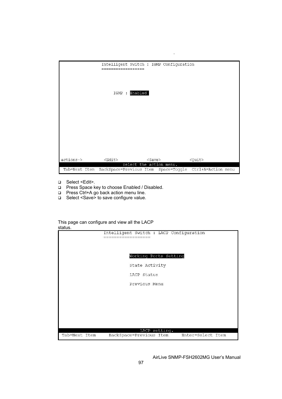 Lacp, Link aggregation control protocol) | AirLive SNMP-FSH2602MG User Manual | Page 109 / 137