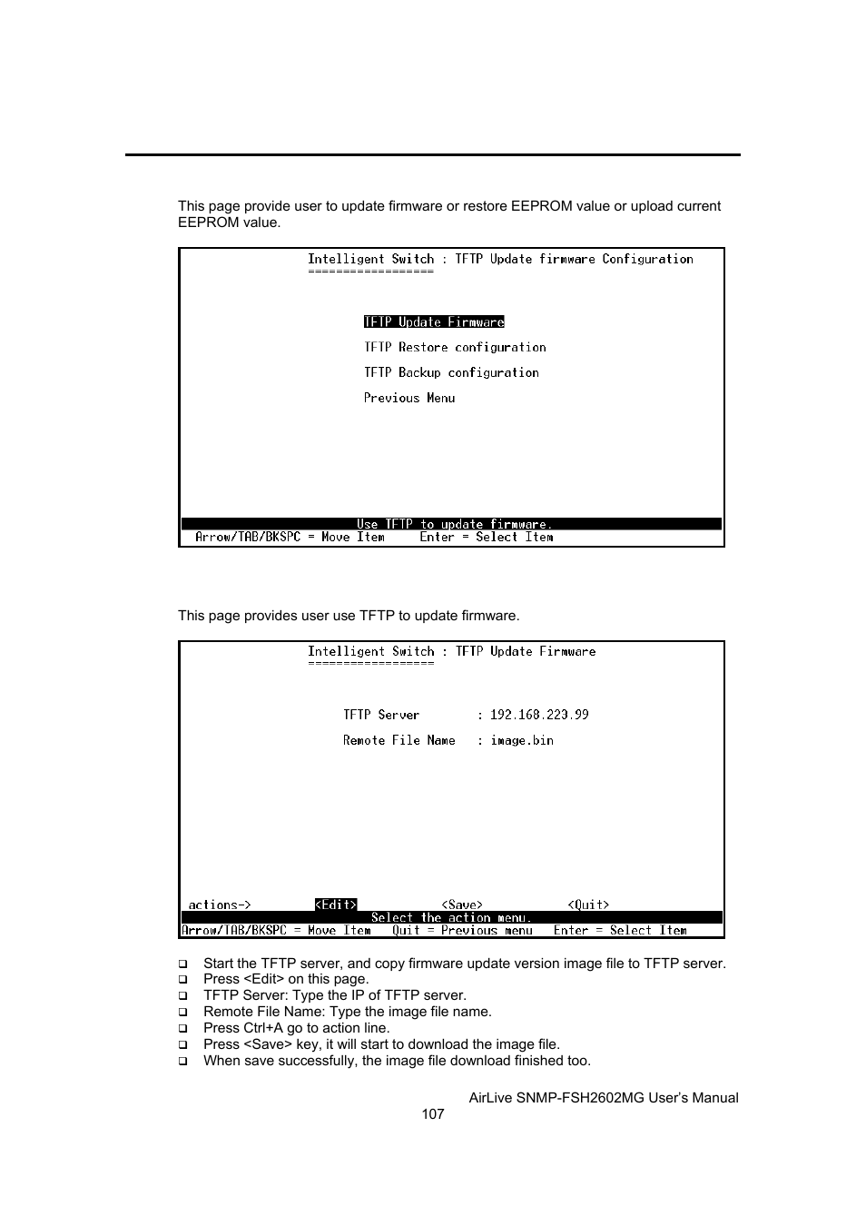 Tftp update firmware | AirLive SNMP-FSH2602MG User Manual | Page 119 / 137