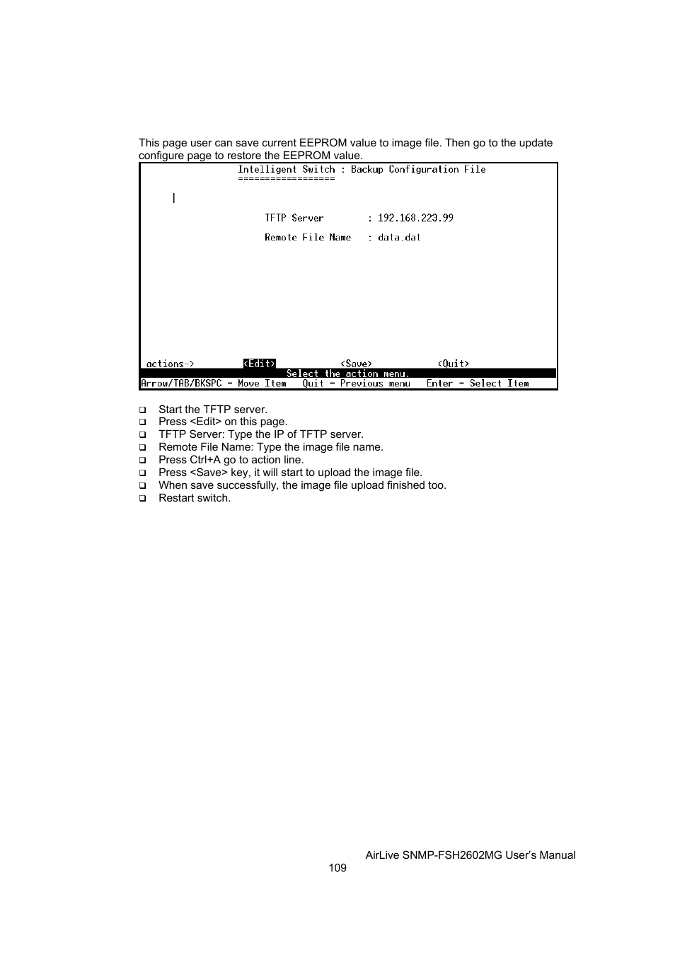 Backup configure file | AirLive SNMP-FSH2602MG User Manual | Page 121 / 137