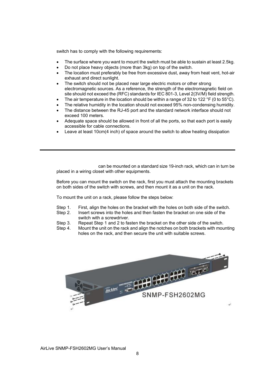 Rack mounting | AirLive SNMP-FSH2602MG User Manual | Page 20 / 137