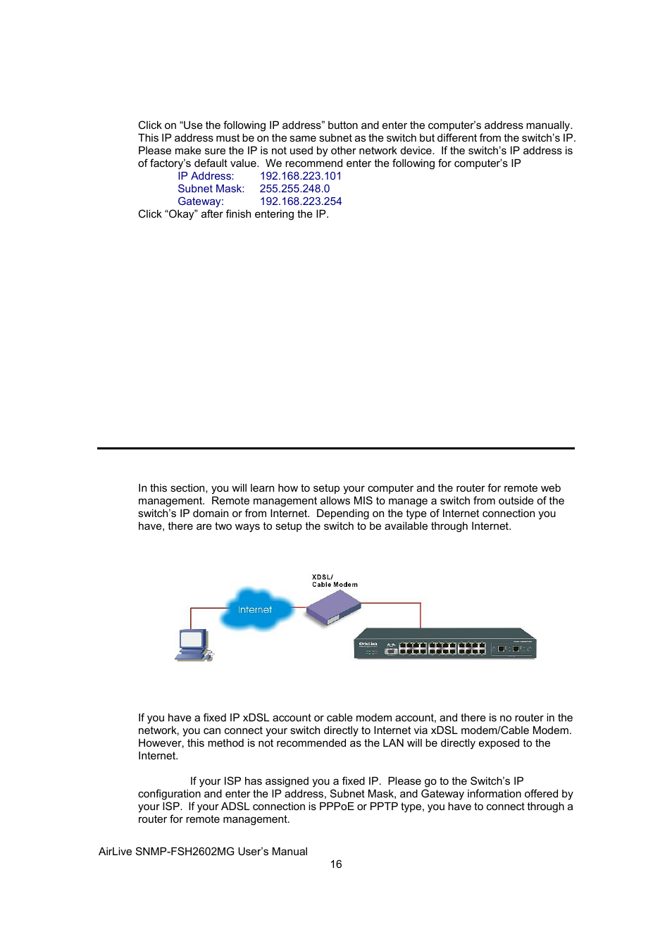 Remote management, Direct connection to internet | AirLive SNMP-FSH2602MG User Manual | Page 28 / 137