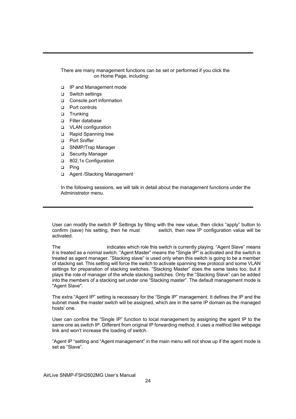 Administrator, Ip and management mode | AirLive SNMP-FSH2602MG User Manual | Page 36 / 137