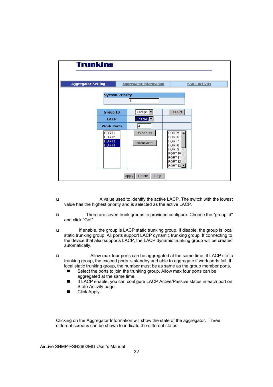 Aggregator setting, Aggregator information | AirLive SNMP-FSH2602MG User Manual | Page 44 / 137