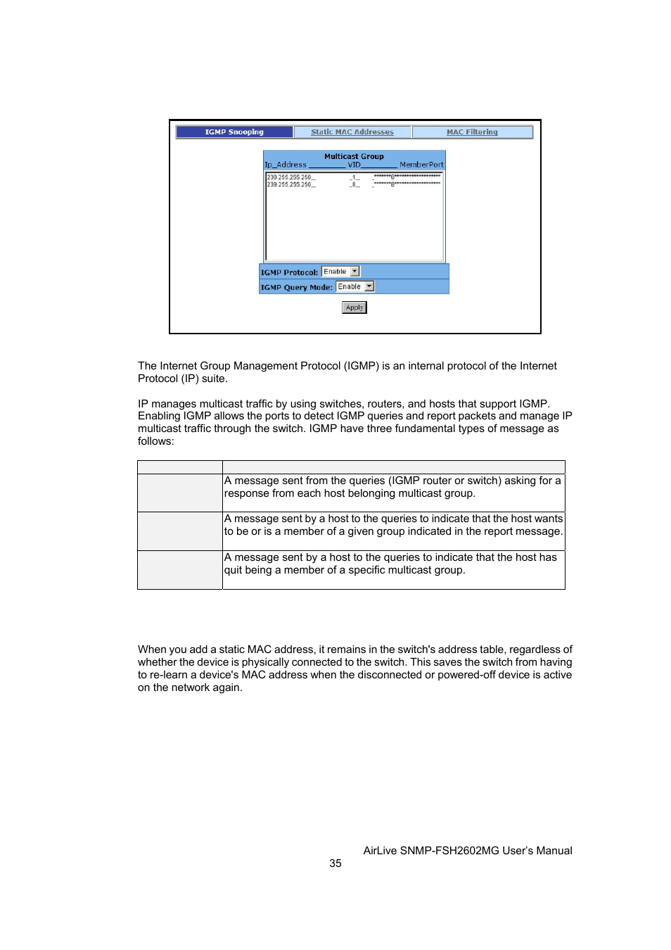 Static mac address | AirLive SNMP-FSH2602MG User Manual | Page 47 / 137